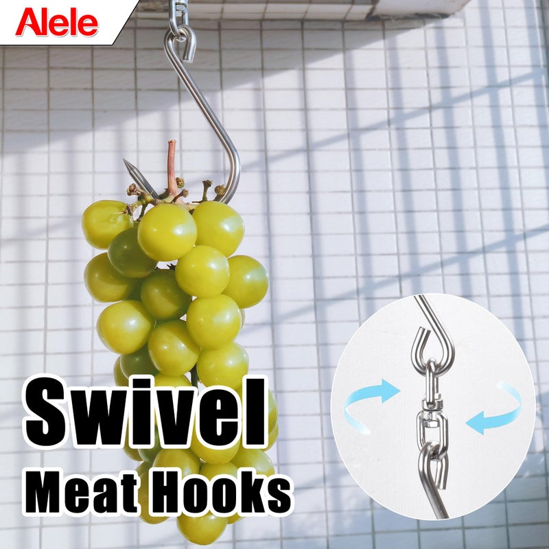 Alele 4pcs Swiveling Meat Hooks, 6mm Heavy Duty Stainless Steel Processing Butcher Hooks Fish Hunting Carcass Hanging Hook Pack of 4 (10 inch 6mm Swiveling Meat Hook) - Image 3